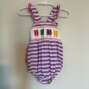 Purple Striped Kids Bodysuit with Popsicle Design
